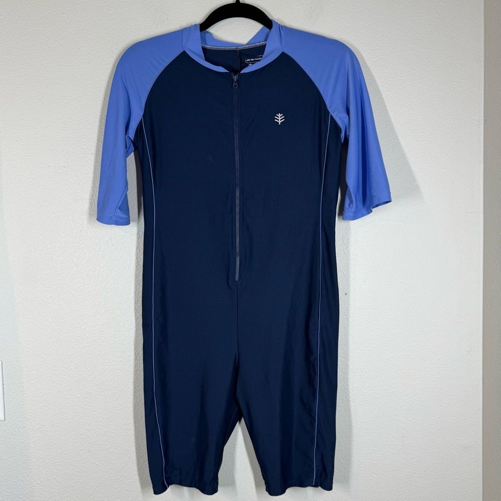 Coolibar Kids's Barracuda Neck To Knee Surf Suit Blue Swimsuit UPF 50+ Large